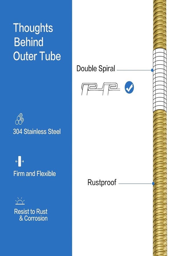 RUMOSE 79 inches Shower Hose Extra Long Stainless Steel Shower Tube Attachment Flexible Handheld Shower Sprayer Hose, Brushed Gold - Image 2